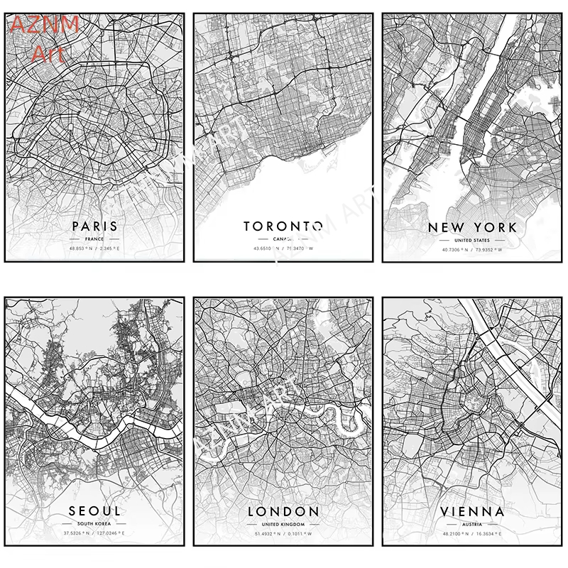 Home Decor New York - Карта города, художественный постер, Париж, Нью-Йорк,